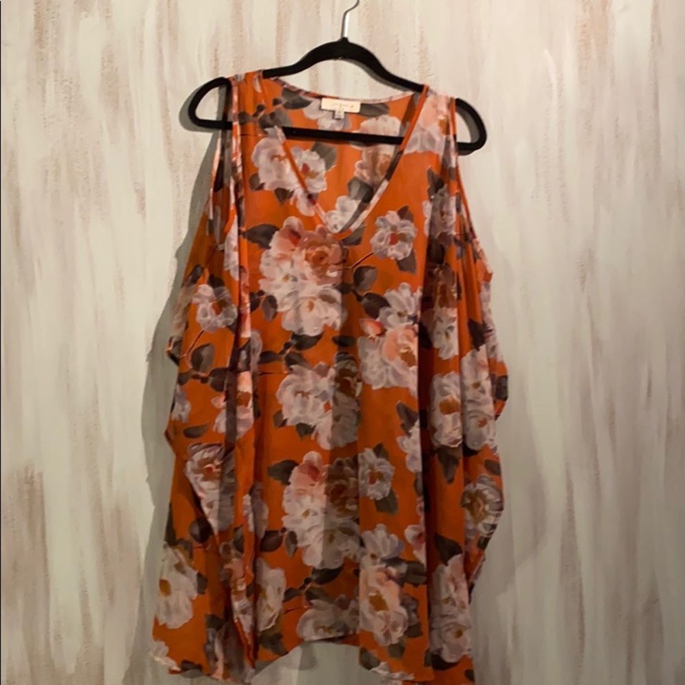 Orange White Floral Blouse